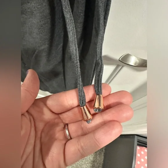 NWT A New Day Three Quarter Sleeve Gray Ruched Tie Waist Dress - Picture 3 of 8